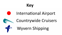 Key for Airports and Canal Boat Bases map