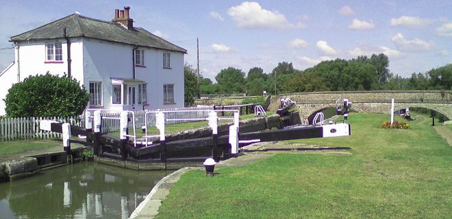 English Canal Lock and Stone Bridge