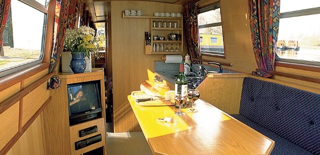 Narrowboat Interior Lounge and Galley
